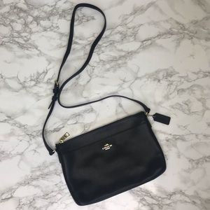 Coach Black Pebbled Leather Gold Zip Crossbody